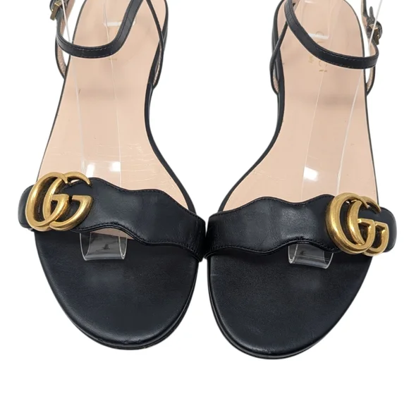 Gucci Marmont GG Double G Black Flat Sandal Size EU 37.5 - Picture 4 of 13